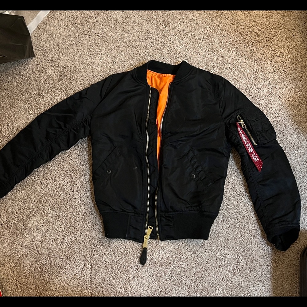 Alpha industries Air Force bomber jacket in black and organs double sided